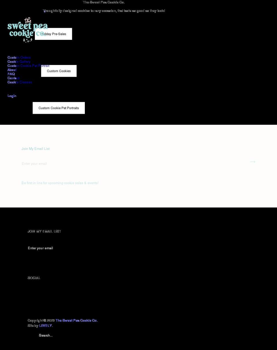 thesweetpeacookieco.com shopify website screenshot