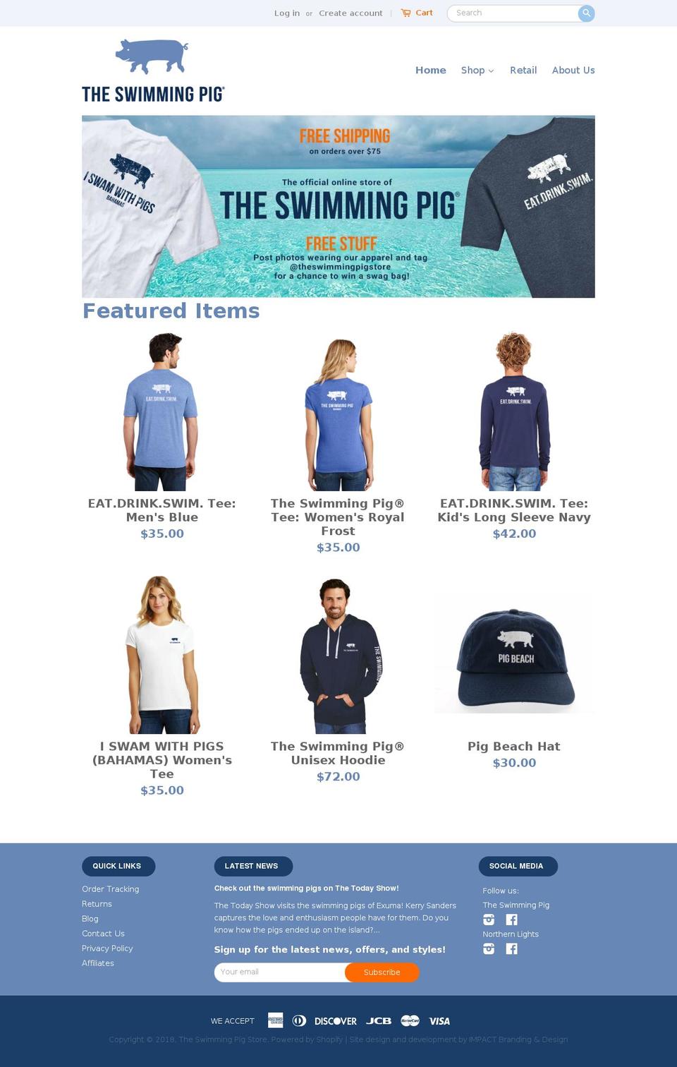 theswimmingpigsstore.com shopify website screenshot