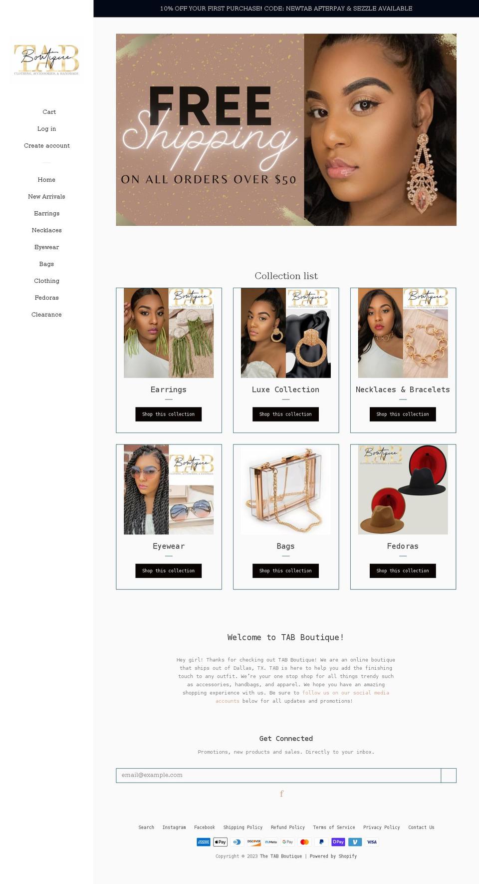 Pop Afterpay edits Shopify theme site example thetabboutique.com