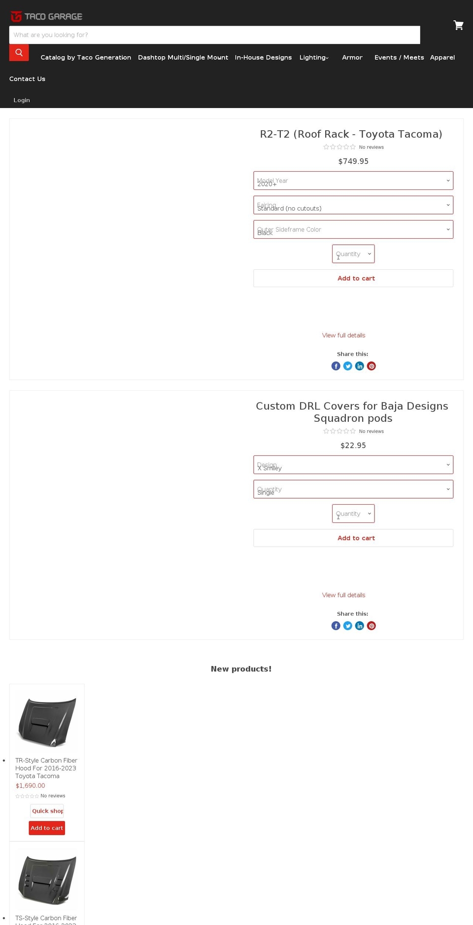 thetacogarage.com shopify website screenshot