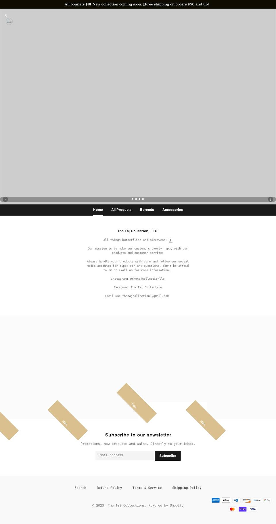 thetajcollections.com shopify website screenshot