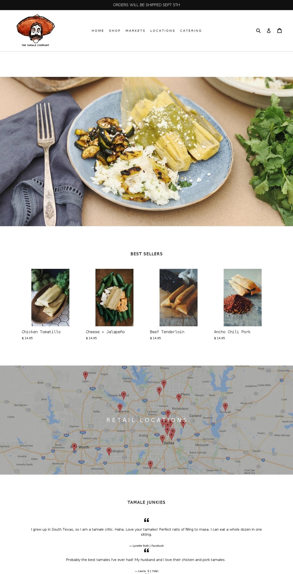 thetamalecompanycatering.com shopify website screenshot
