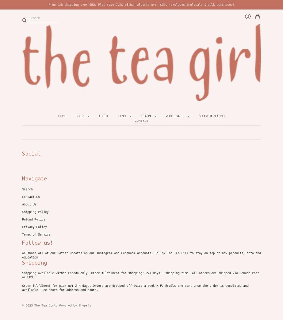 theteagirl.com shopify website screenshot