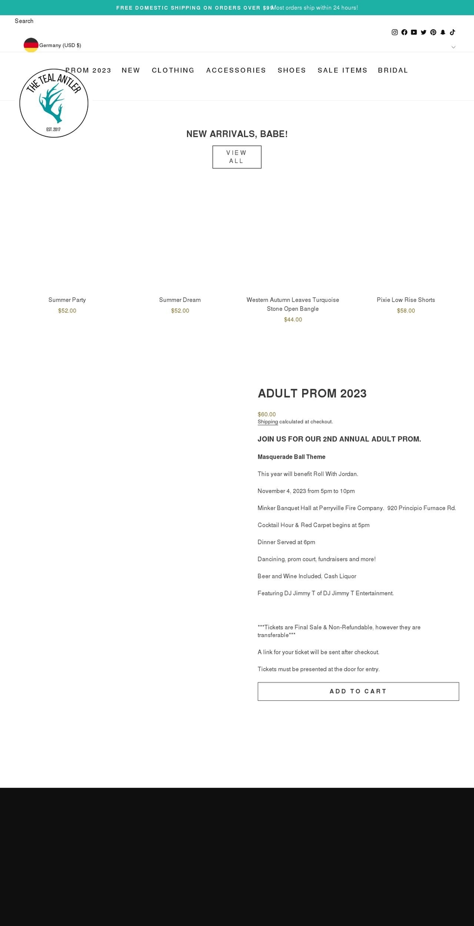 thetealantler.com shopify website screenshot