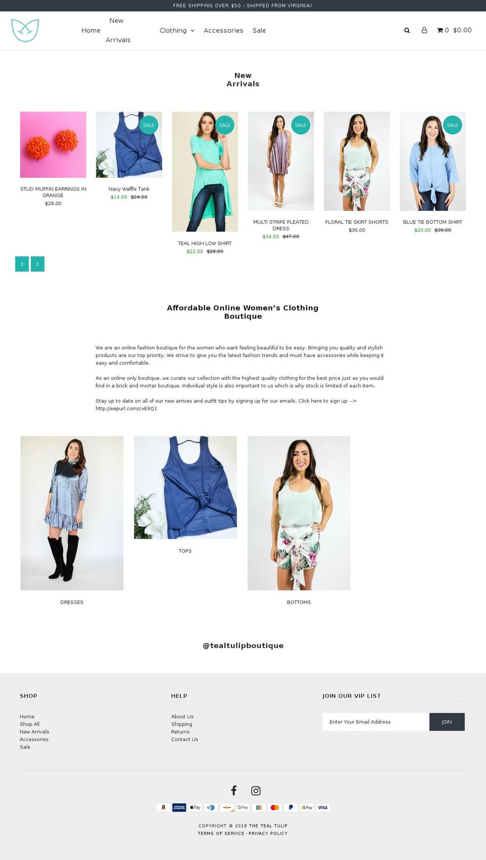 thetealtulipboutique.com — Shopify storefront screenshot