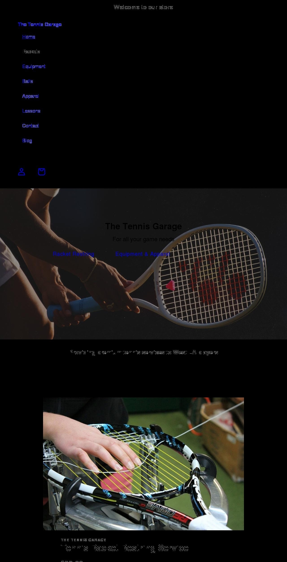 thetennisgarage.com shopify website screenshot
