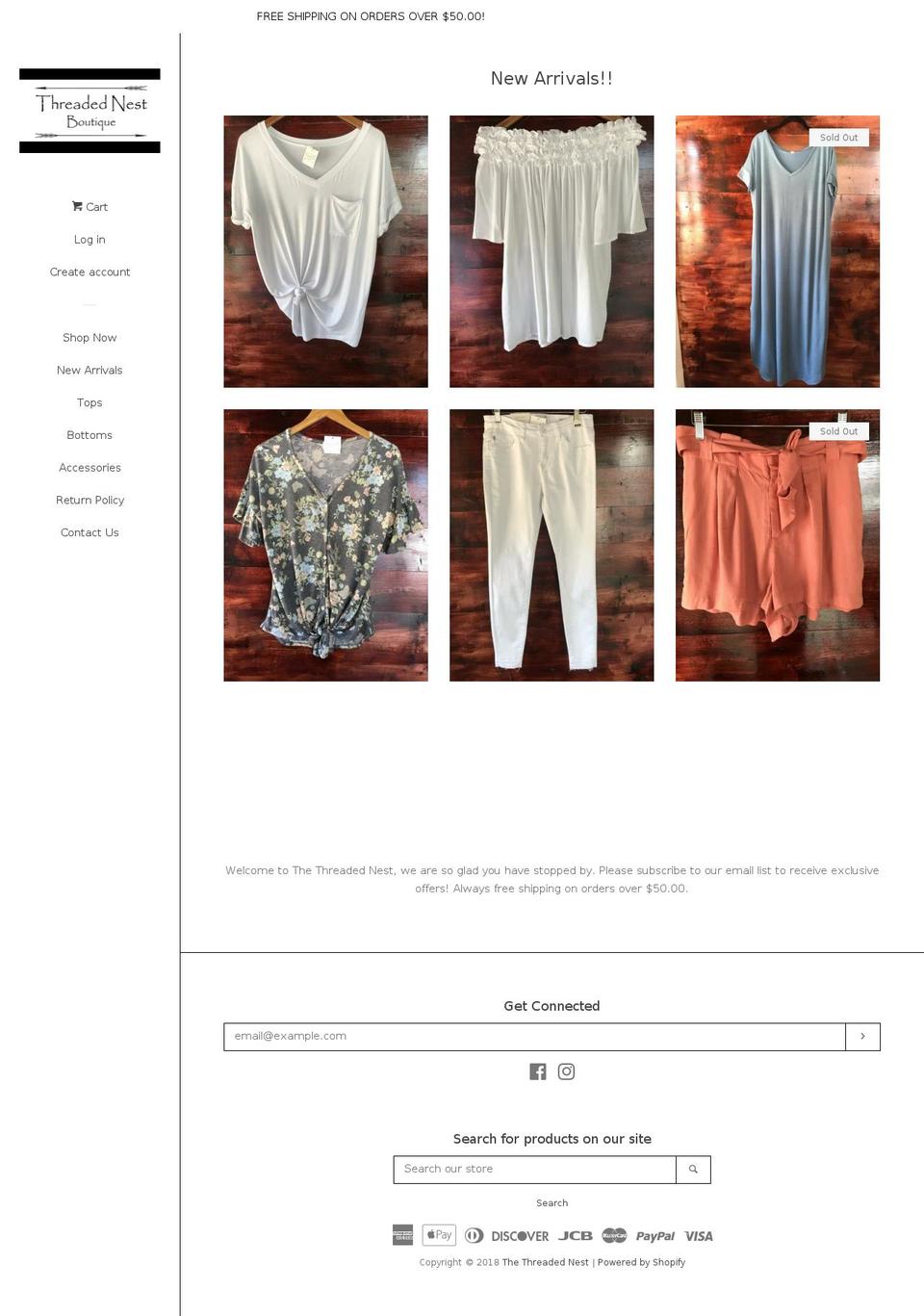thethreadednest.com — Shopify storefront screenshot