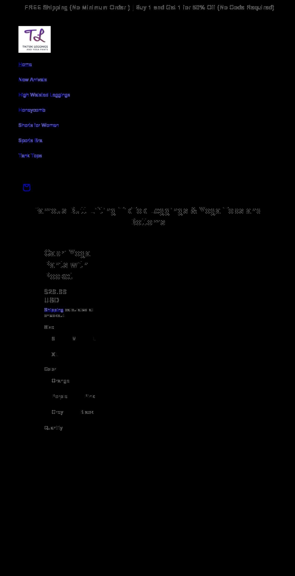 thetiktokleggings.com shopify website screenshot