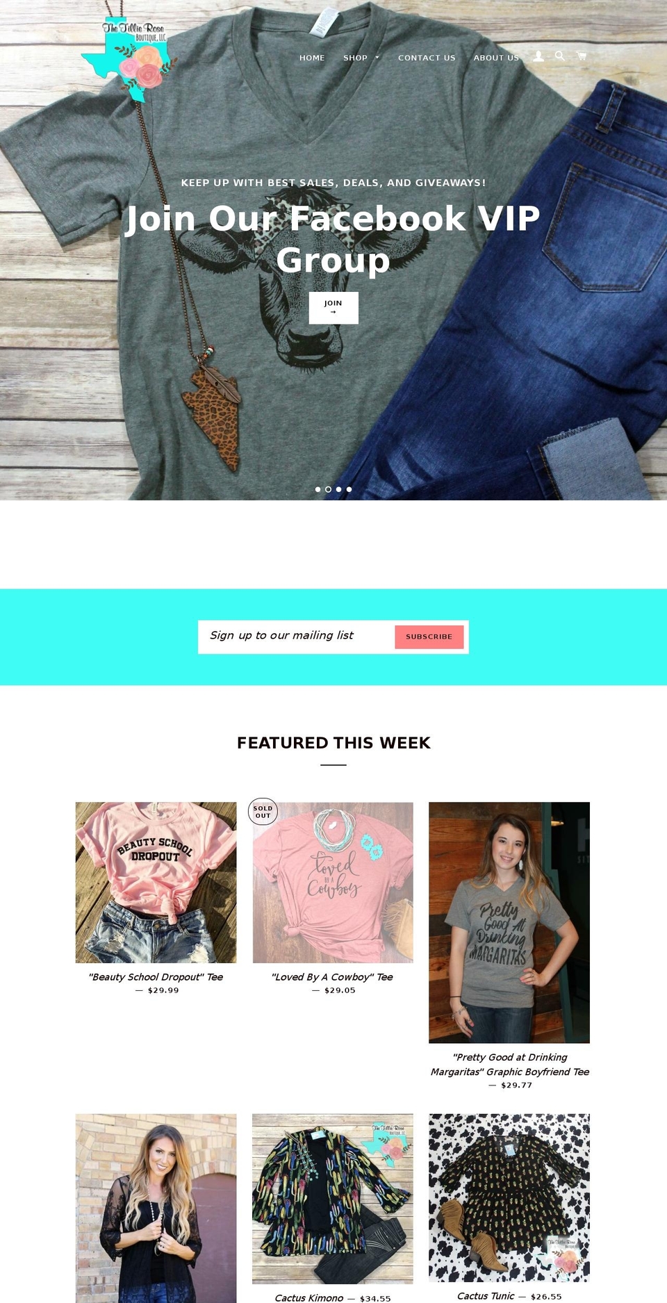 thetillieroseboutique.com shopify website screenshot