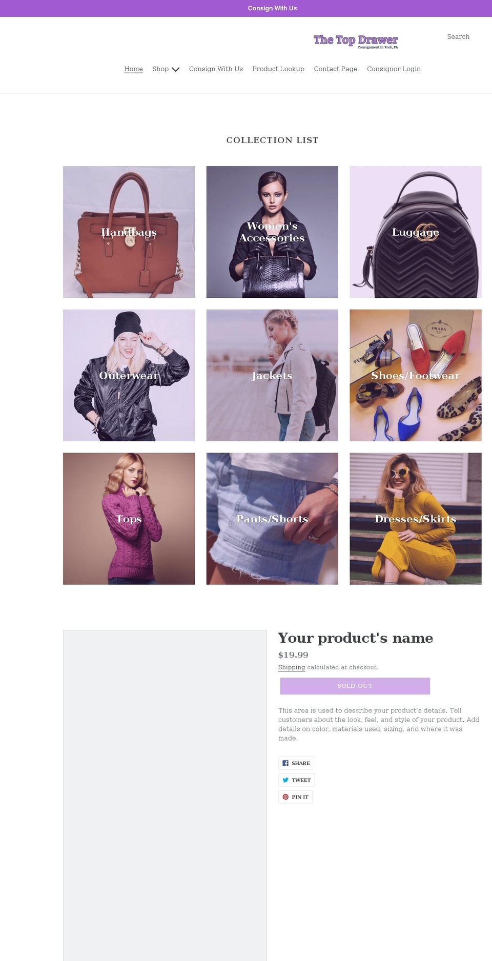 thetopdrawerconsignment.com shopify website screenshot