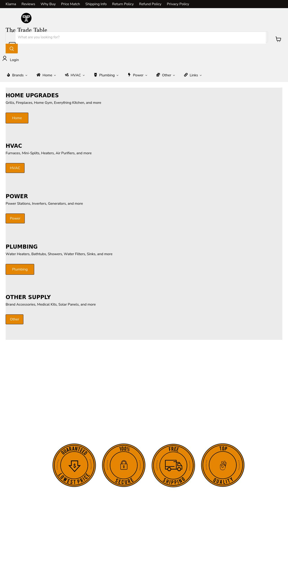 thetradetable.com shopify website screenshot