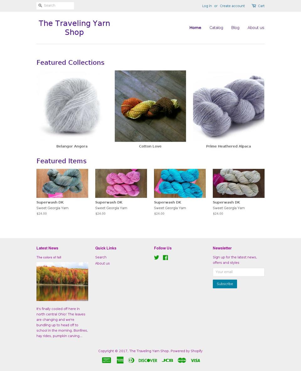 thetravelingyarnshop.com shopify website screenshot