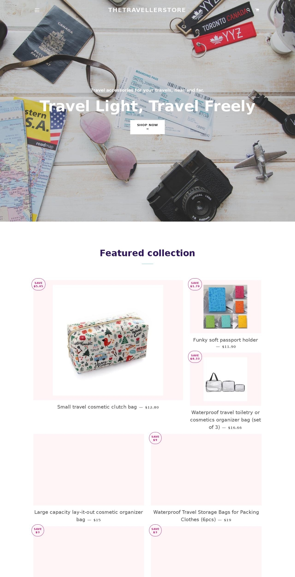 thetravellerstore.com — Shopify storefront screenshot