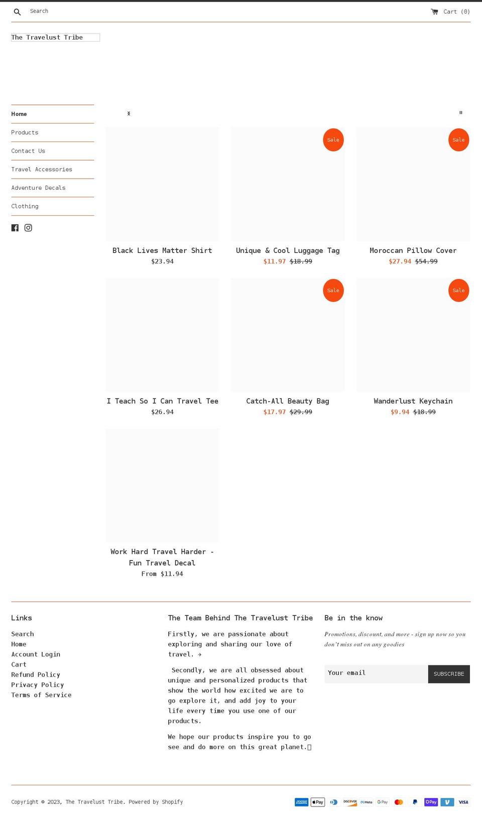 thetravelusttribe.com shopify website screenshot