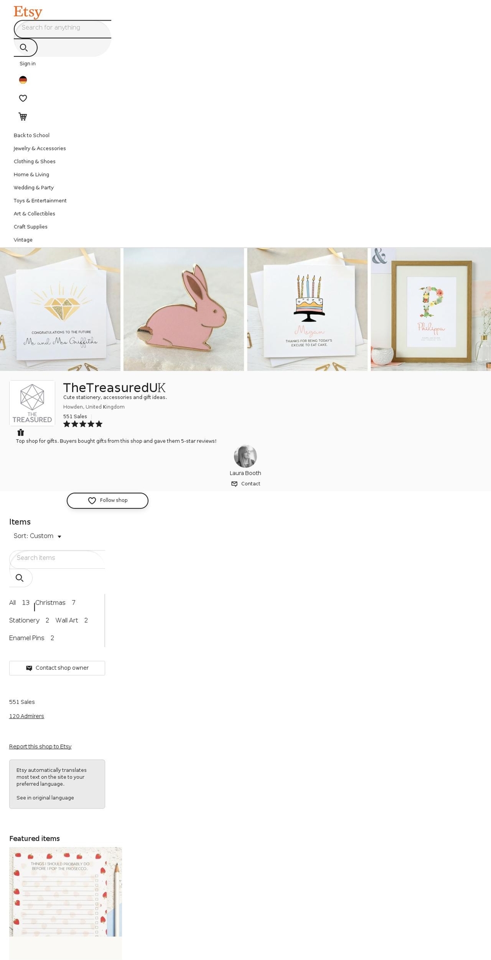 thetreasured.co.uk shopify website screenshot