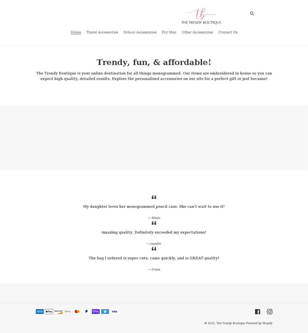 thetrendyboutique.com shopify website screenshot