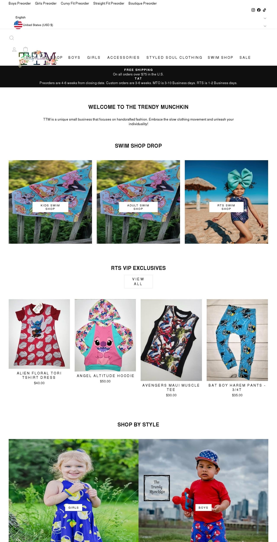 thetrendymunchkin.com shopify website screenshot
