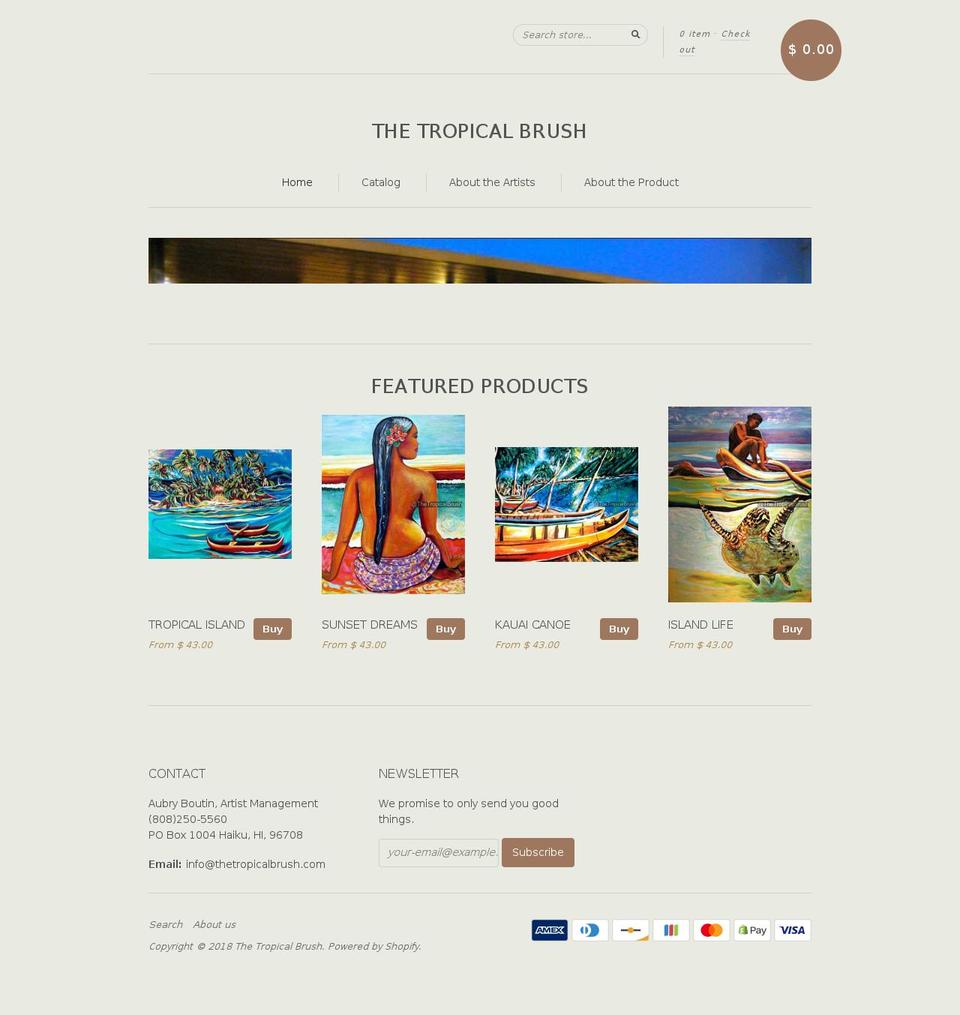 thetropicalbrush.com — Shopify storefront screenshot