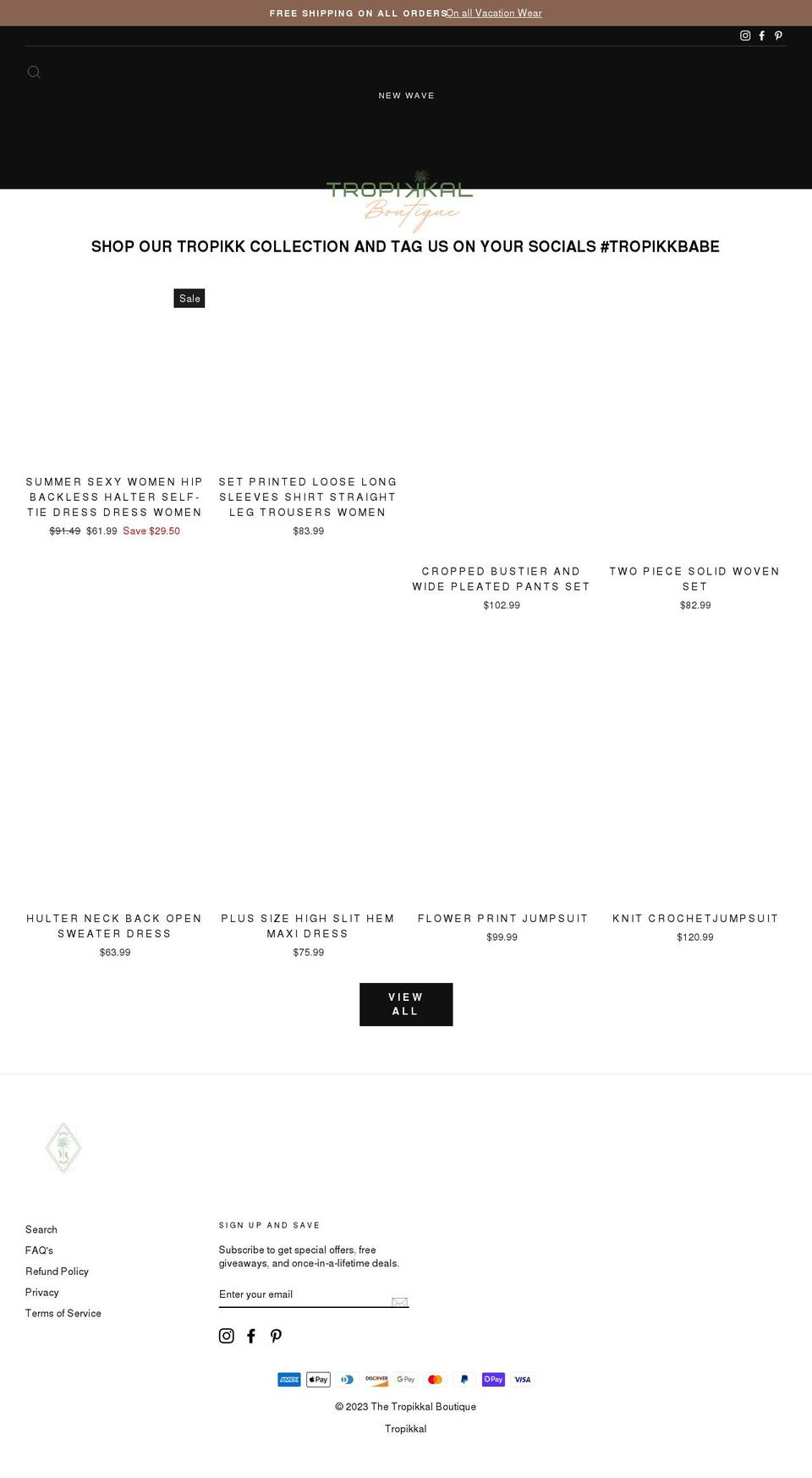 thetropikkalboutique.com shopify website screenshot