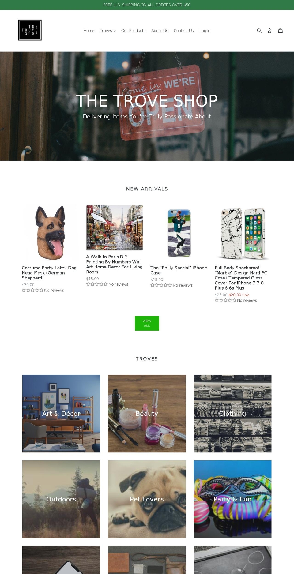 thetroveshop.com — Shopify storefront screenshot