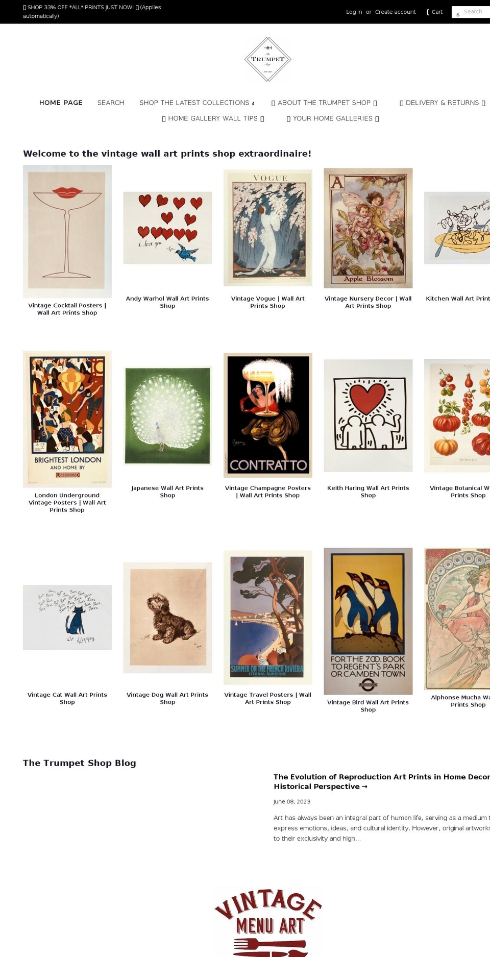 thetrumpetshopvintageprints.com shopify website screenshot