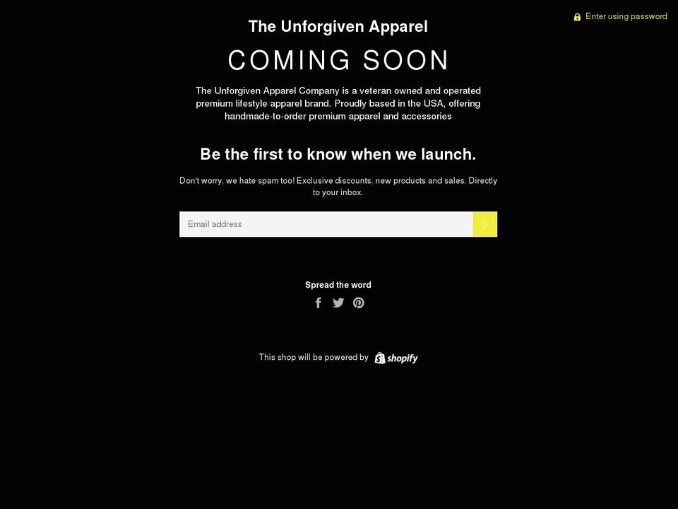 theunforgivenapparel.com shopify website screenshot