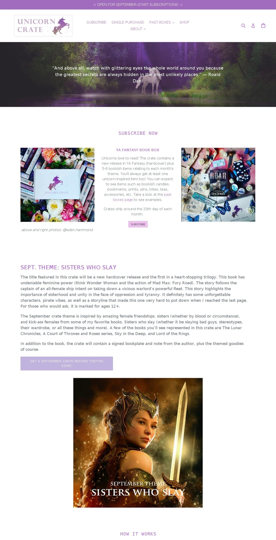 Sterling Shopify theme site example theunicorncrate.com