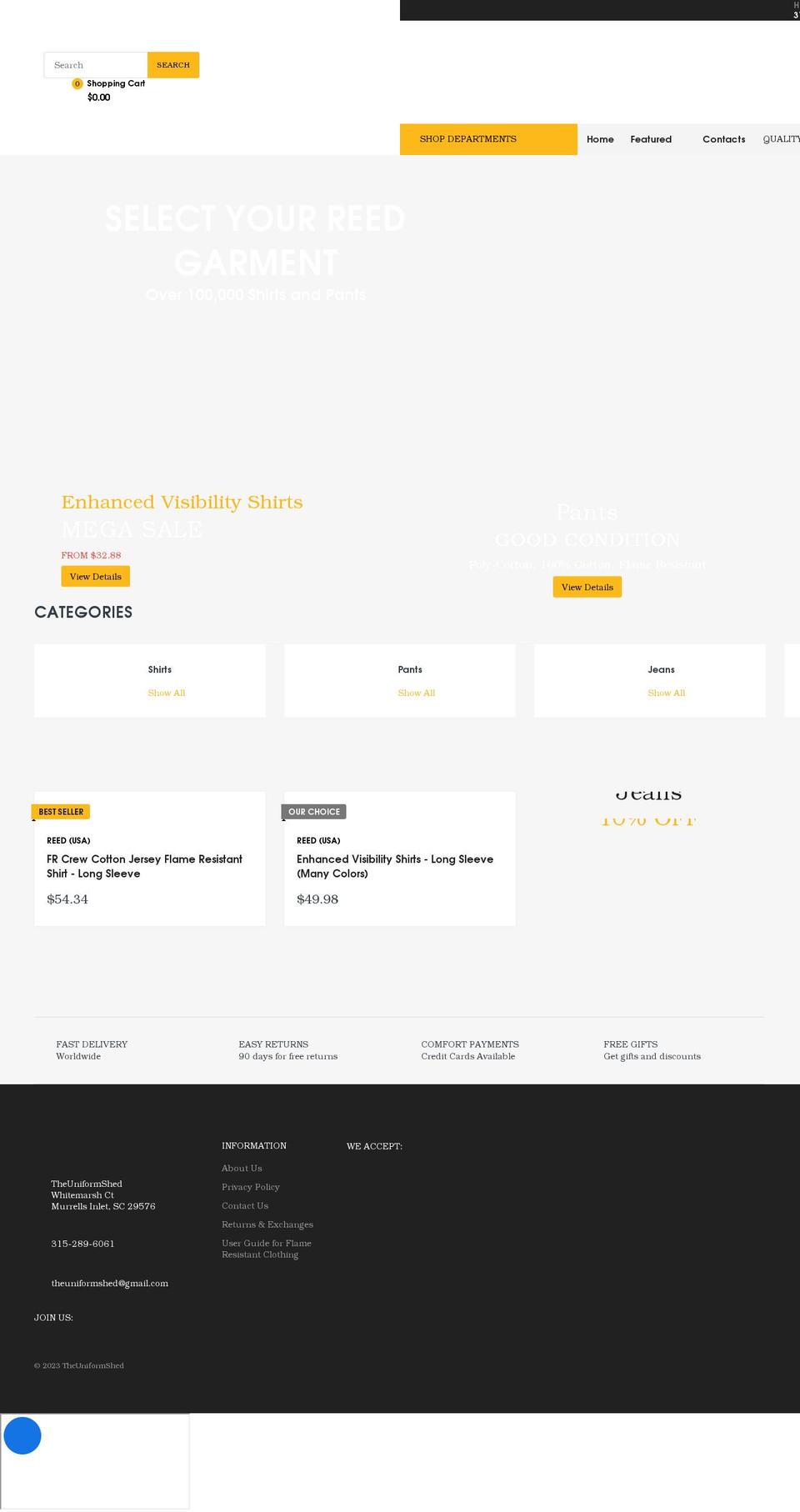 theuniformshed.com shopify website screenshot