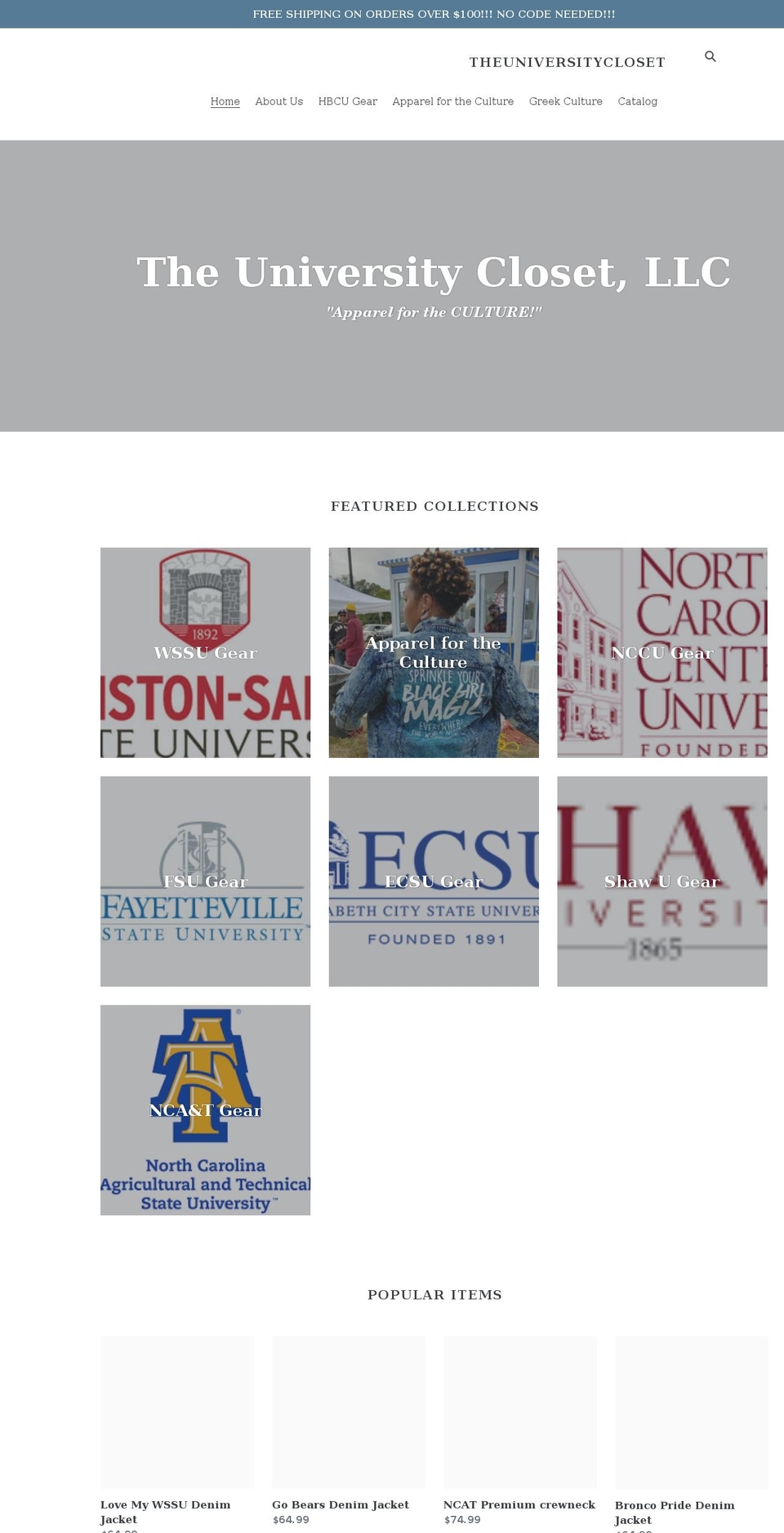 theuniversitycloset.com shopify website screenshot
