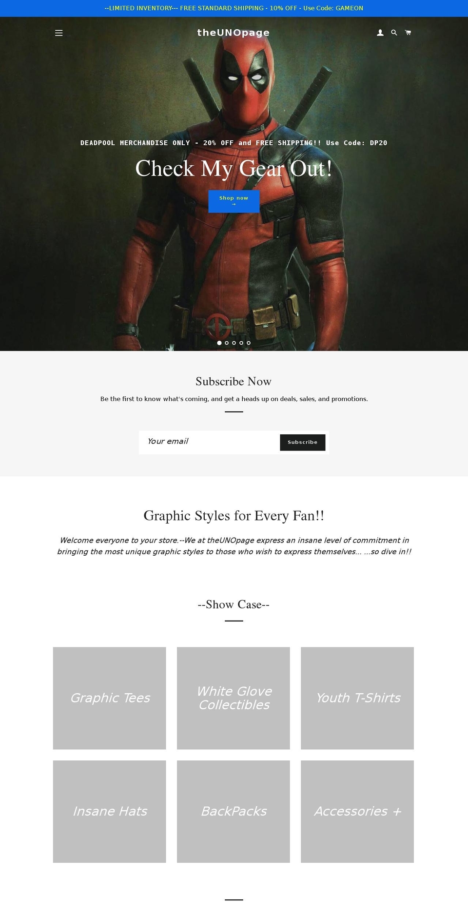 theunopage.com — Shopify storefront screenshot