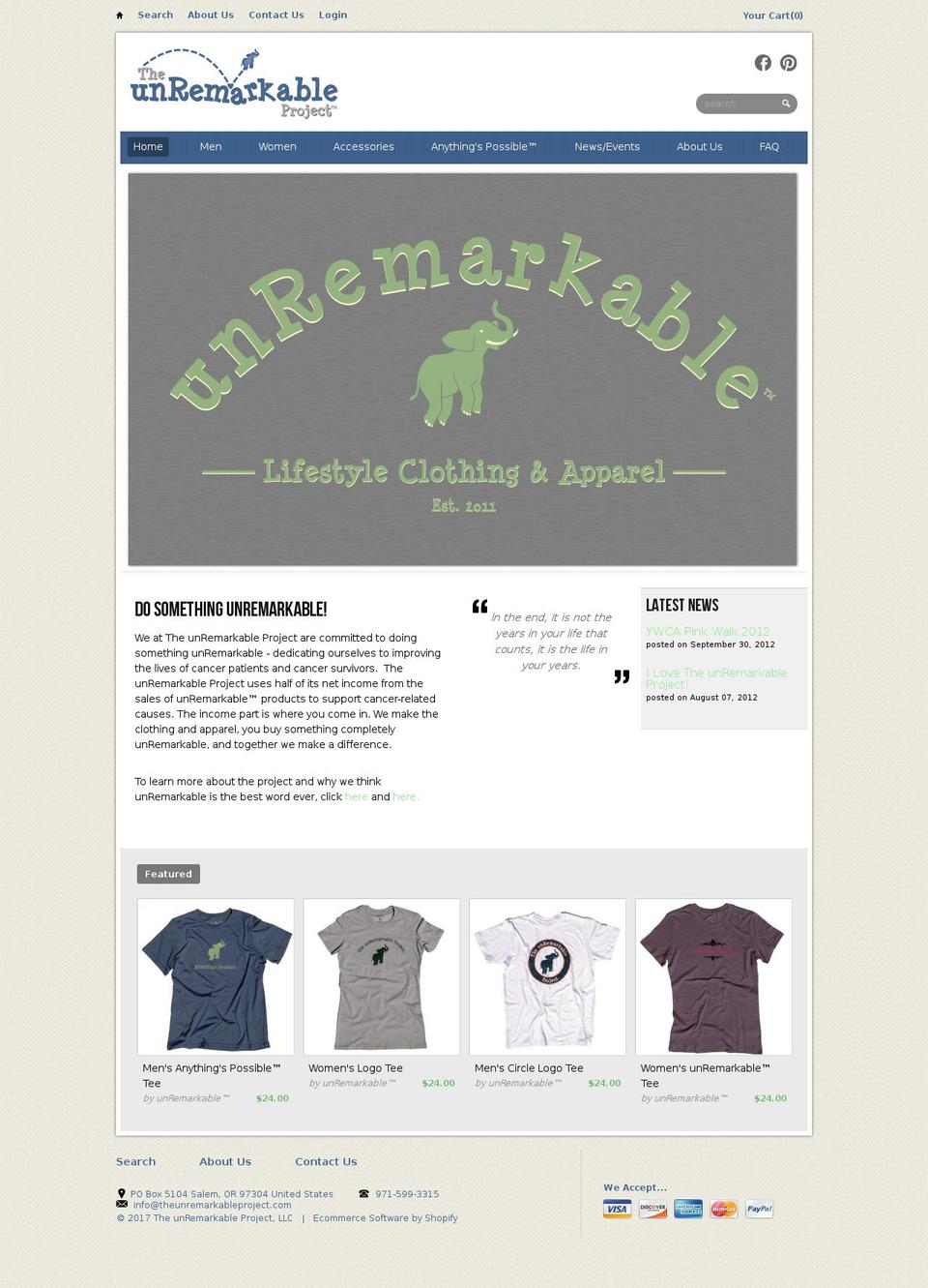 theunremarkableproject.com shopify website screenshot