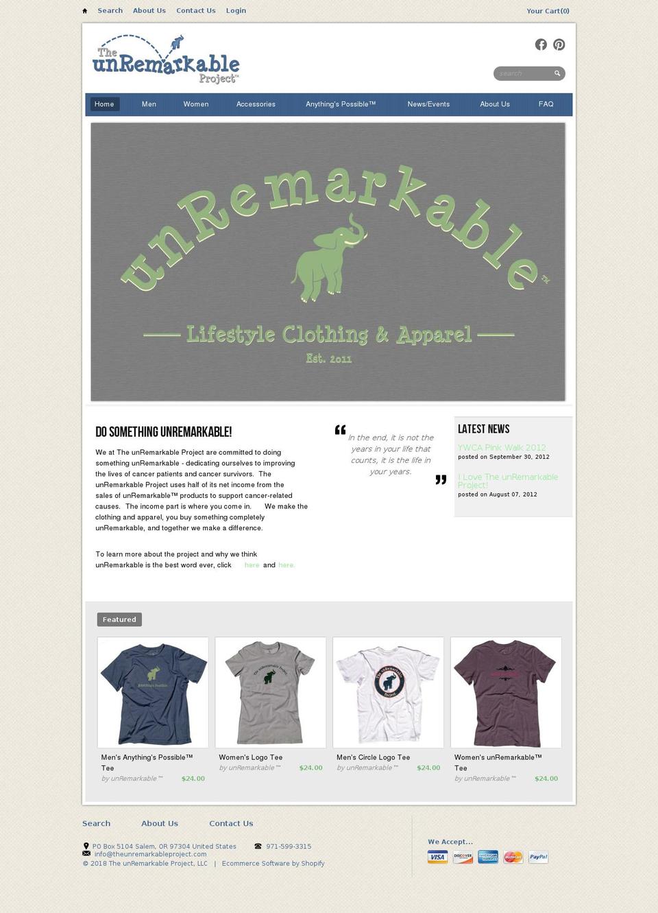 theunremarkableproject.org shopify website screenshot