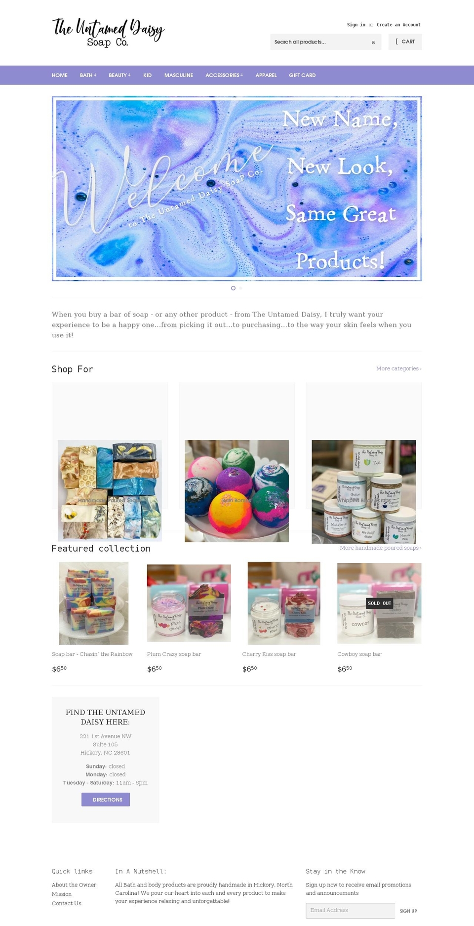 theuntameddaisysoapco.com shopify website screenshot