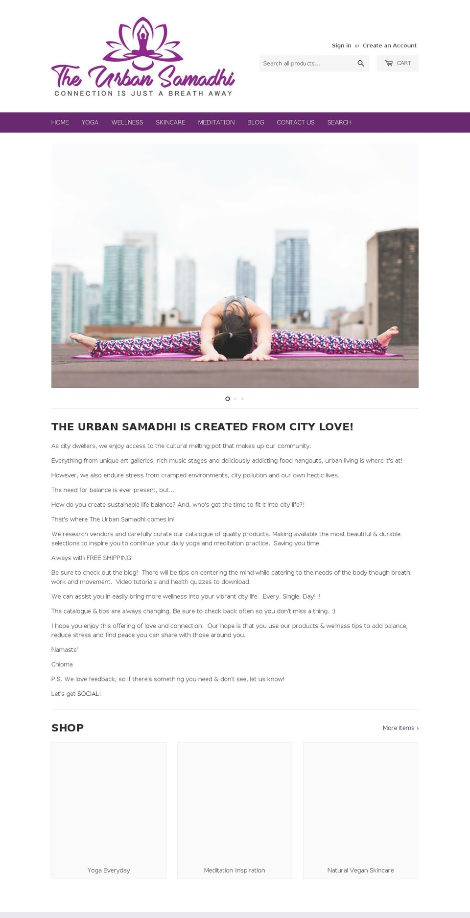 theurbansamadhi.com — Shopify storefront screenshot