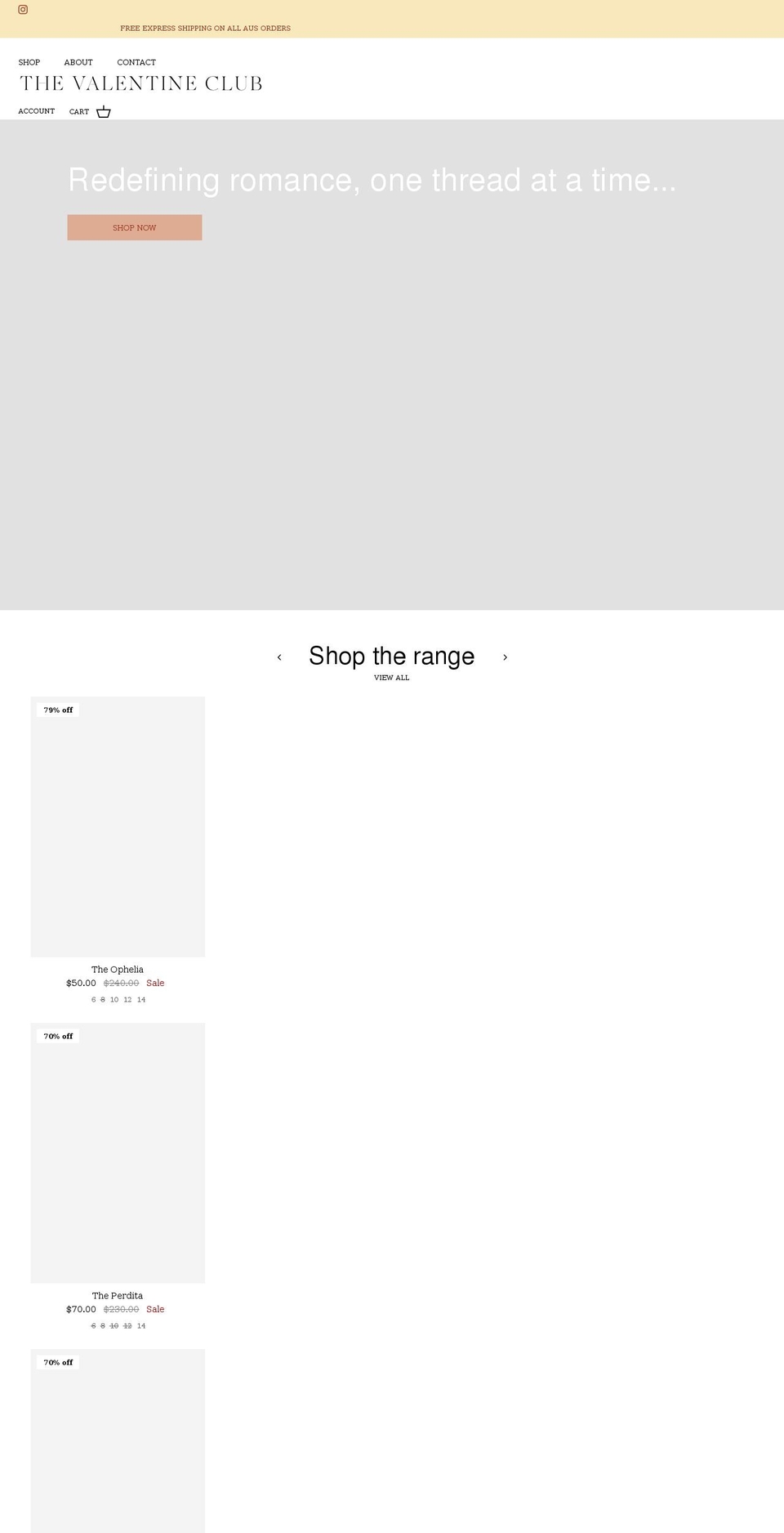 thevalentineclub.com shopify website screenshot