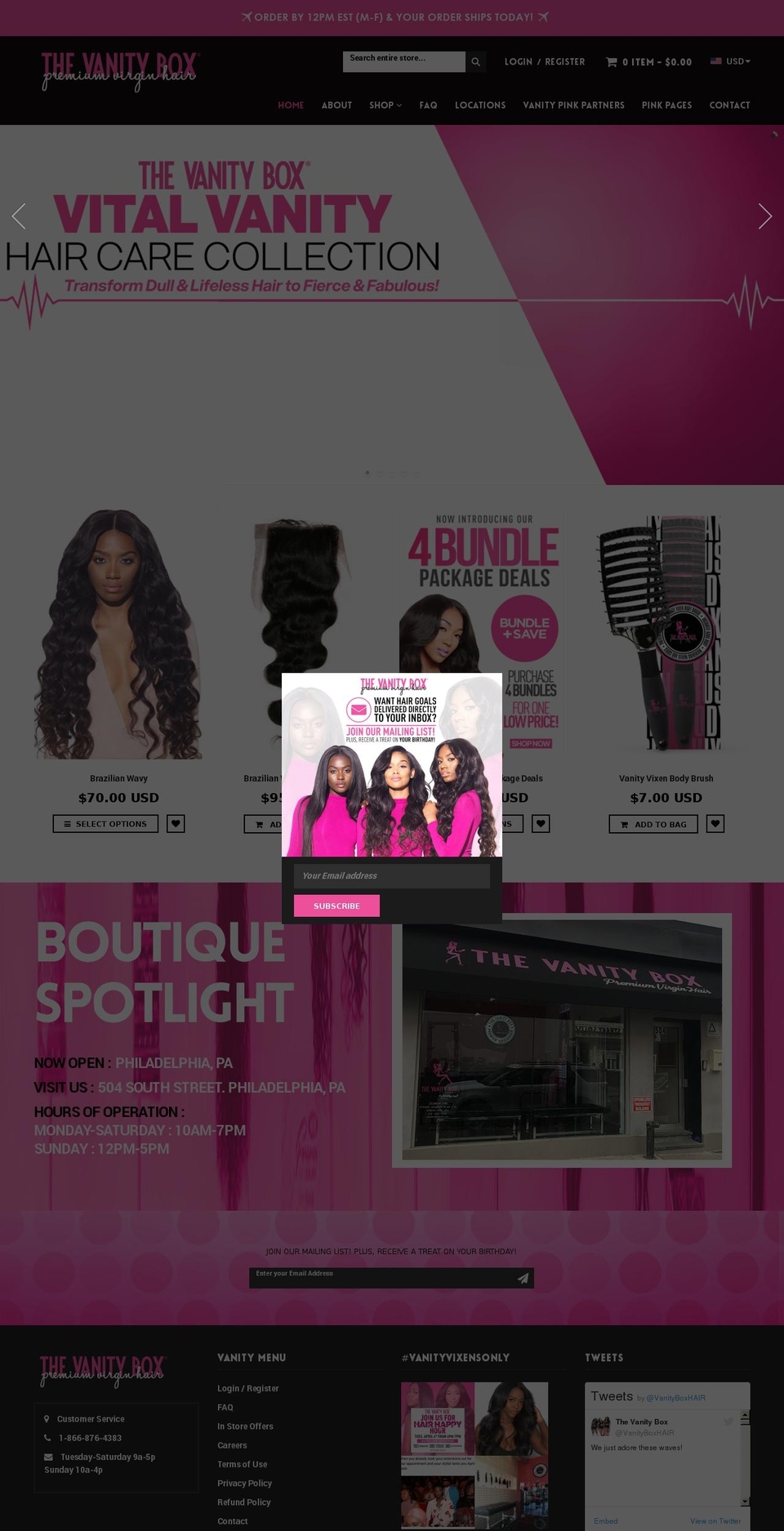 thevanityboxhair.com shopify website screenshot