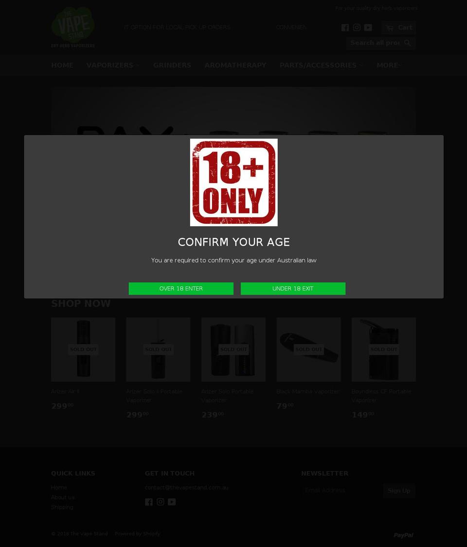 thevapestand.com.au shopify website screenshot