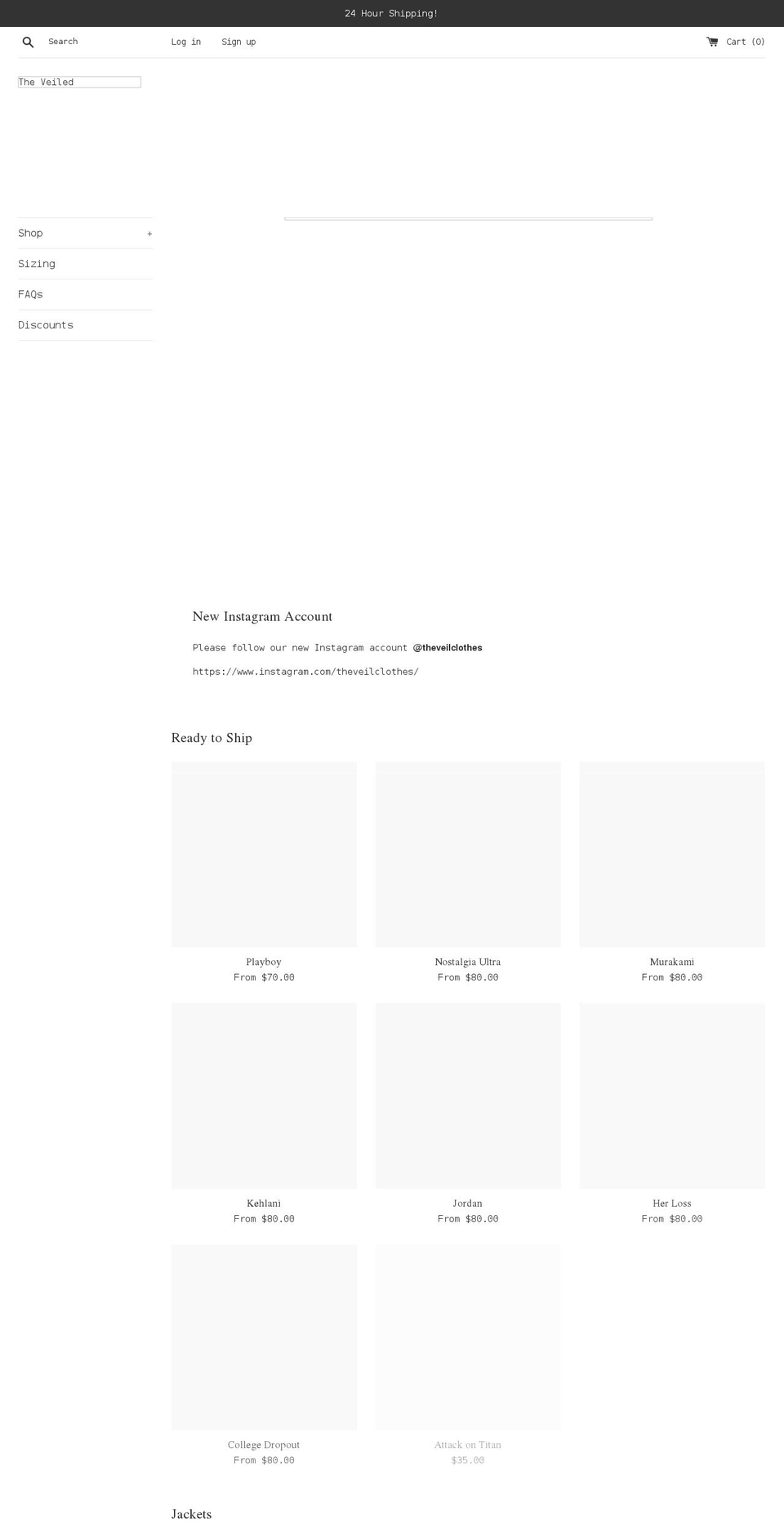 theveiled.org shopify website screenshot