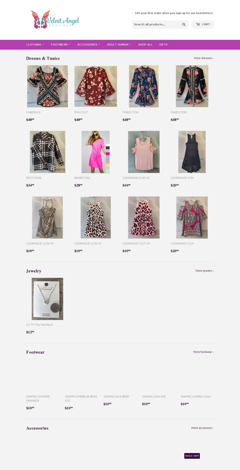 thevelvetangel.com — Shopify storefront screenshot