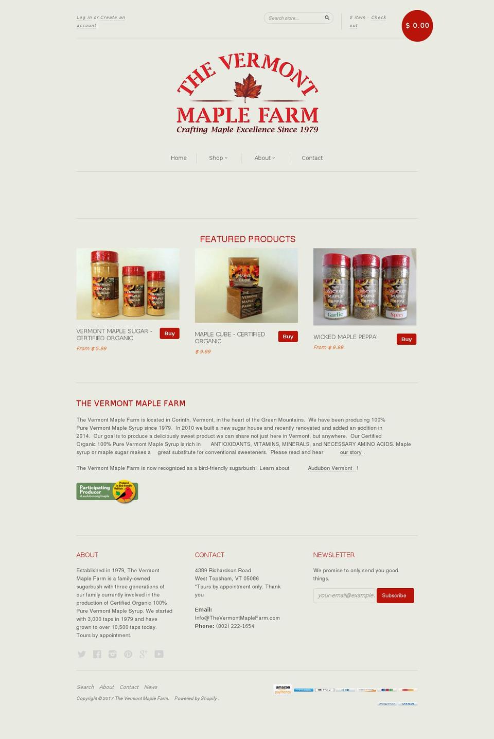 thevermontmaplefarm.com shopify website screenshot