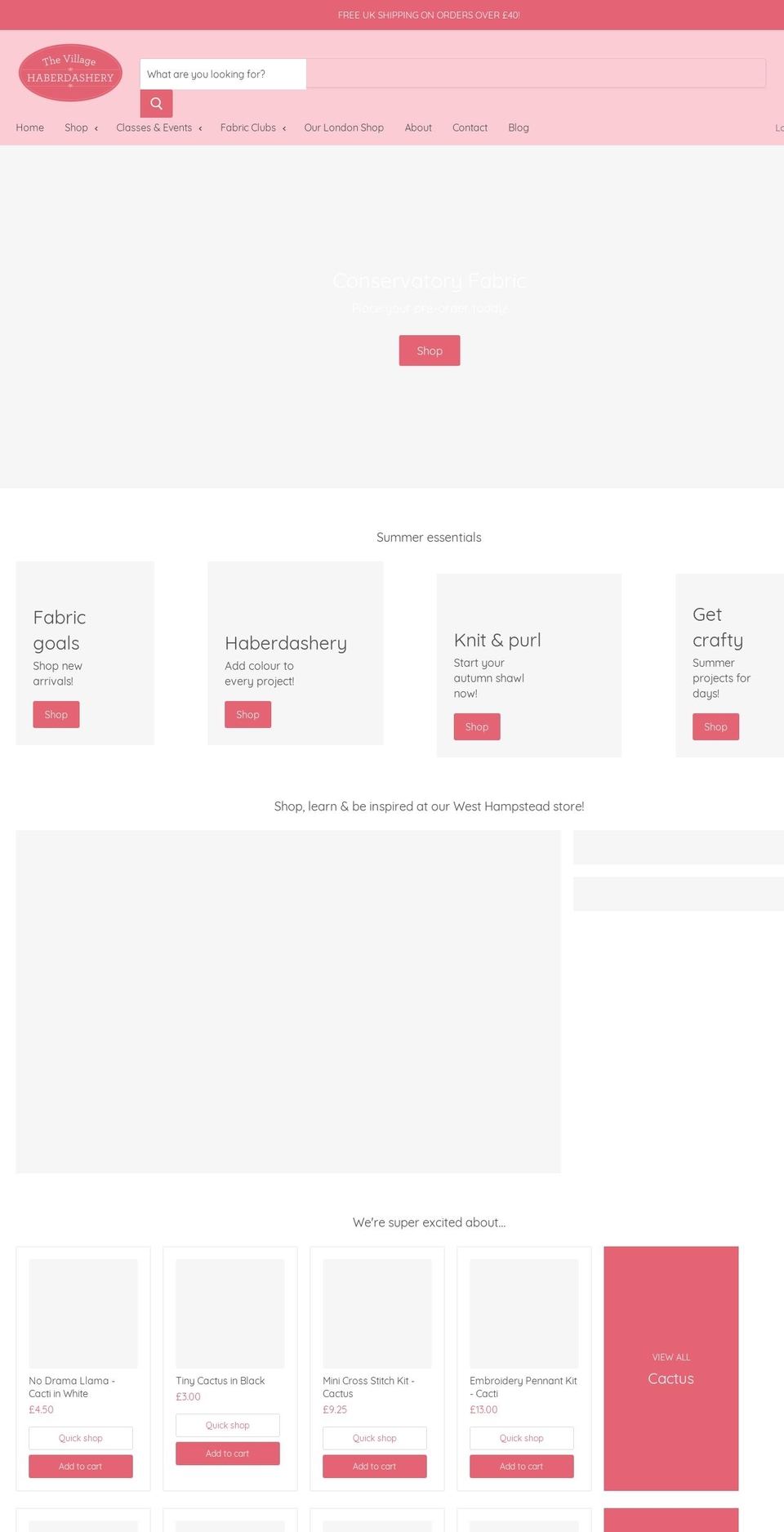 thevillagehaberdashery.co.uk shopify website screenshot