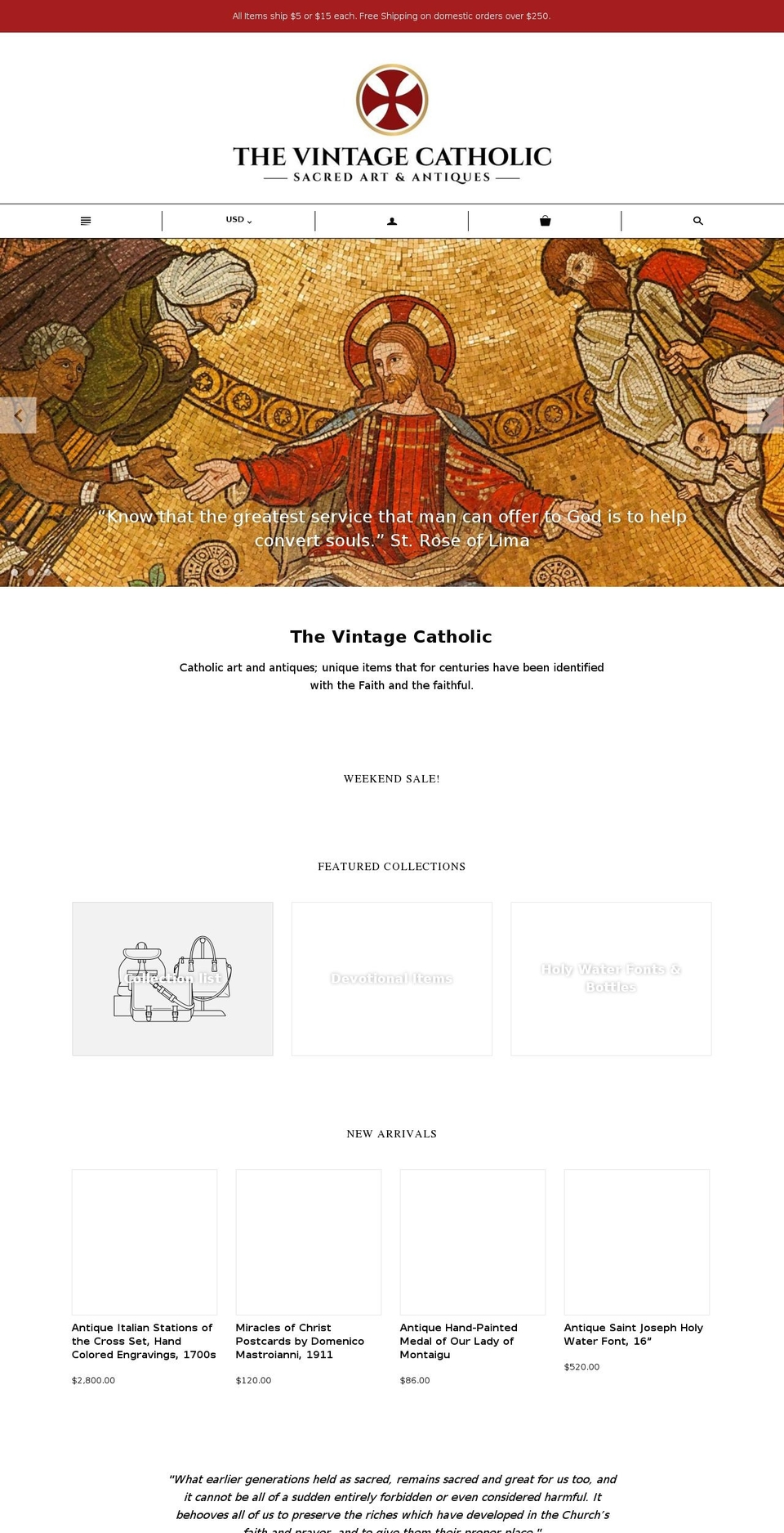 thevintagecatholic.com — Shopify storefront screenshot