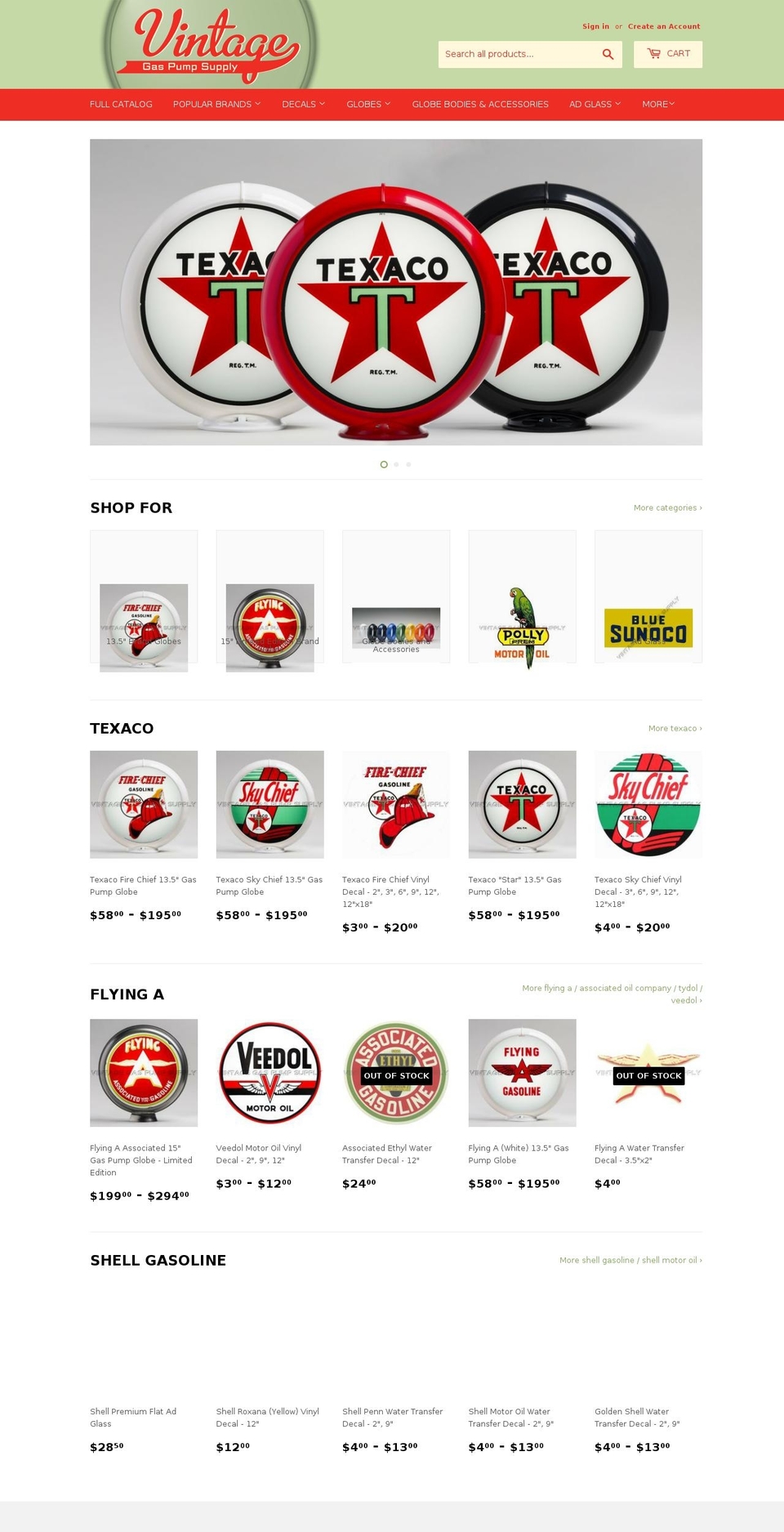 thevintagegaspump.com — Shopify storefront screenshot