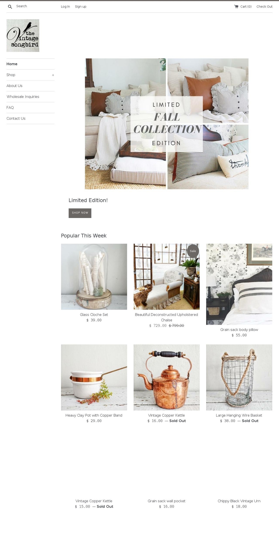 thevintagesongbird.com — Shopify storefront screenshot