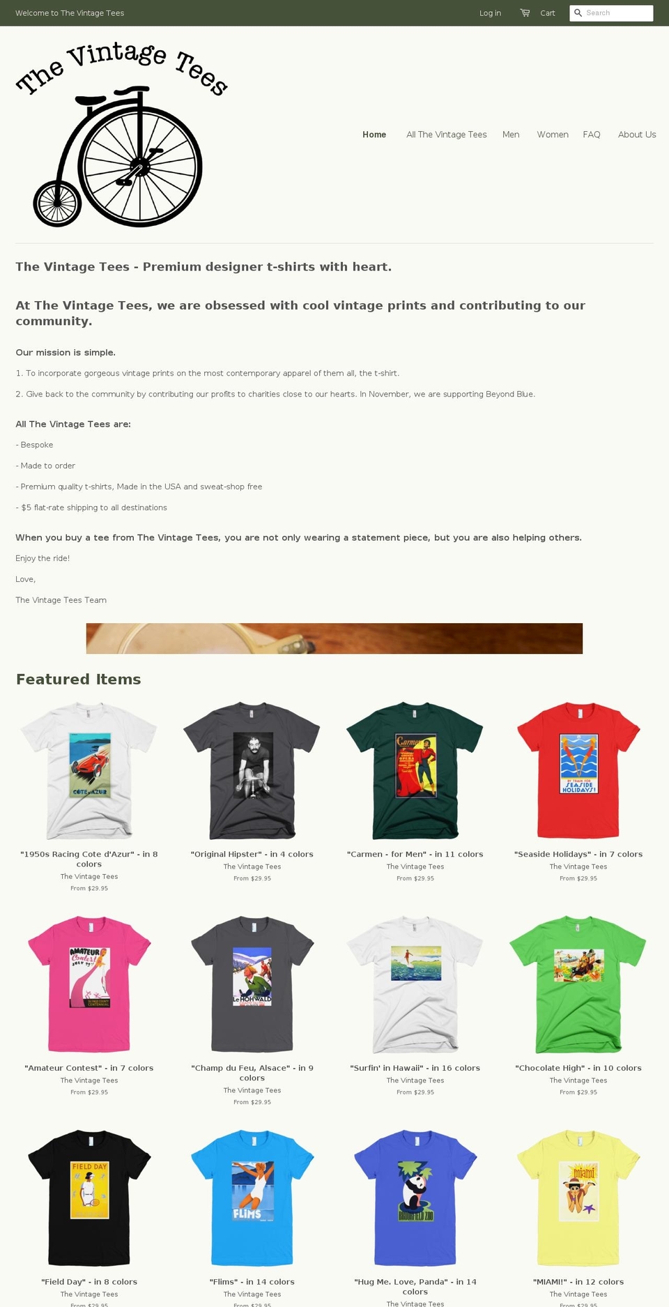 thevintagetees.com shopify website screenshot