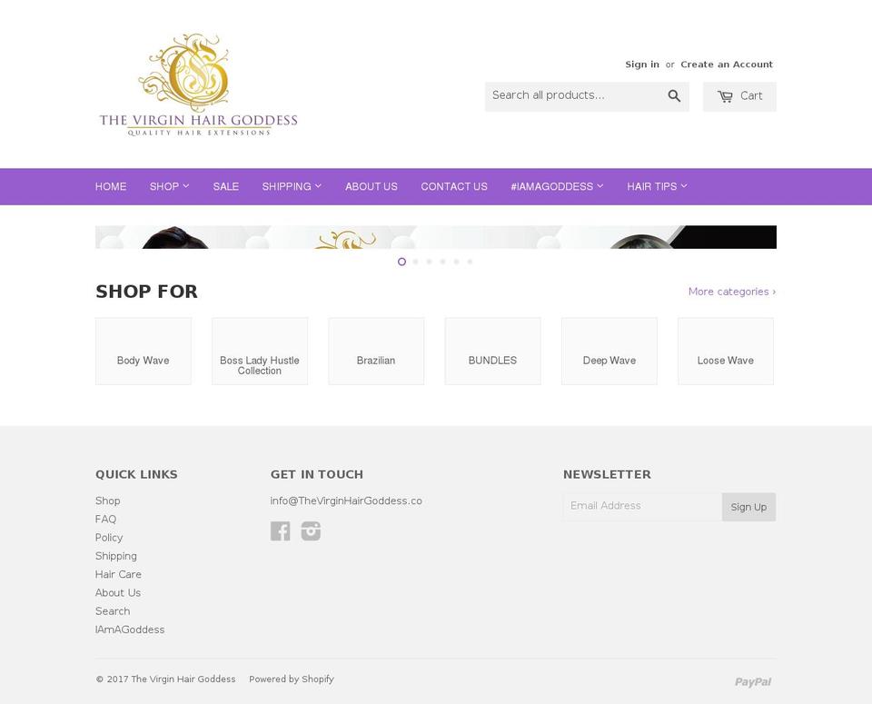 thevirginhairgoddess.com shopify website screenshot