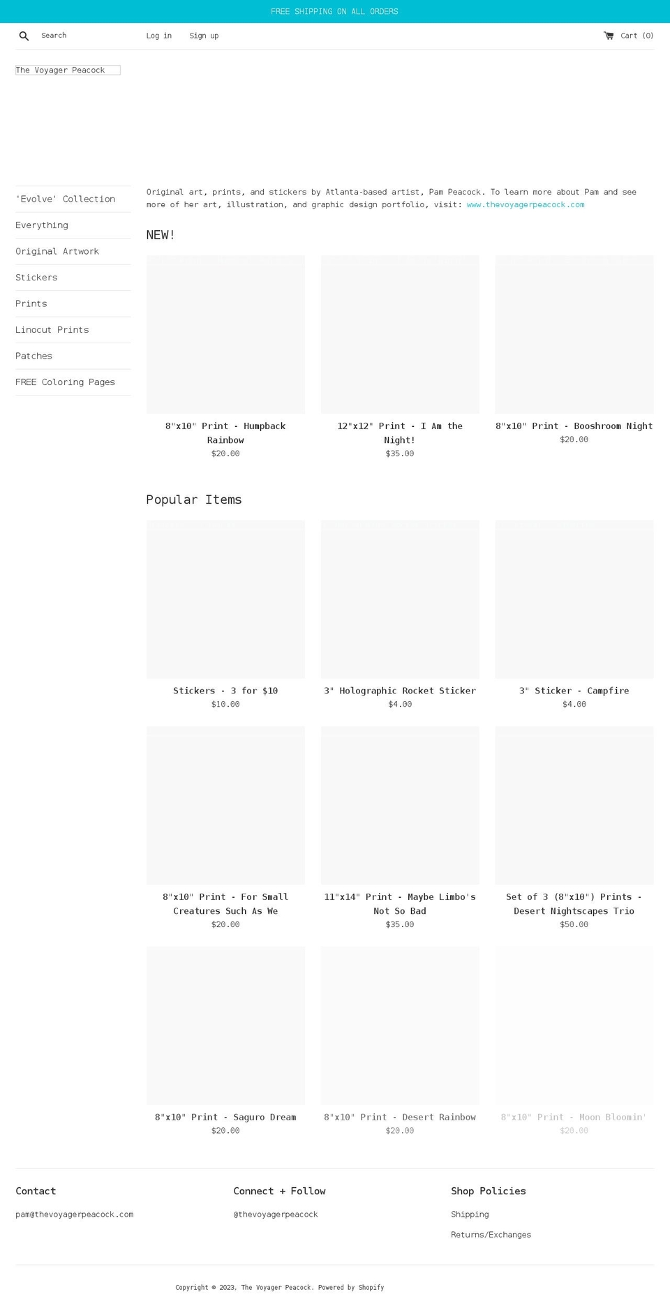 thevoyagerpeacockshop.com shopify website screenshot