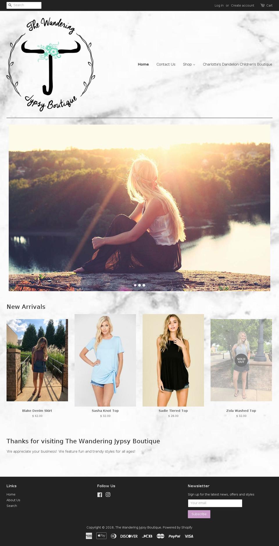 thewanderingjypsyboutique.com shopify website screenshot