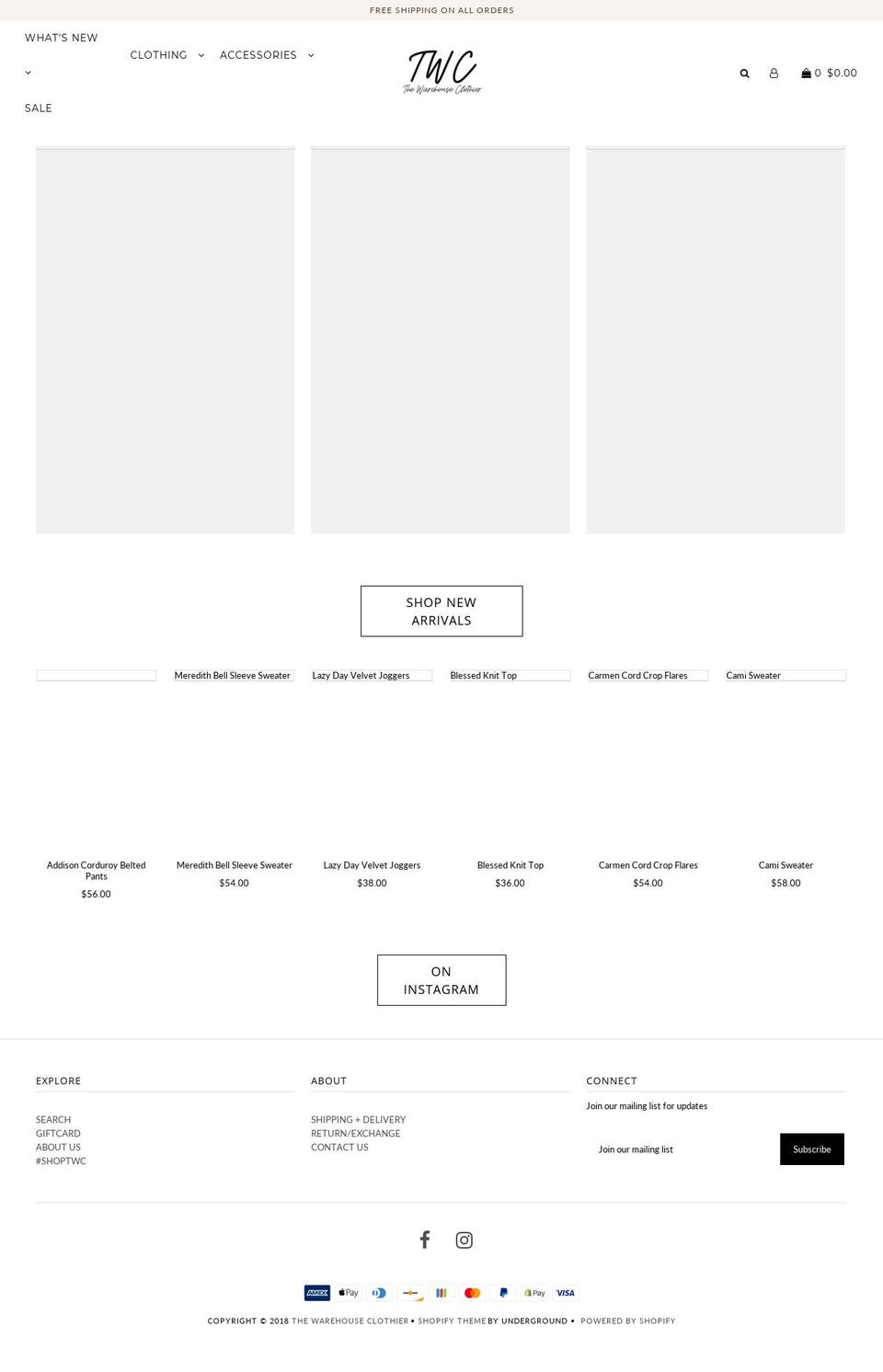 thewarehouseclothier.com — Shopify storefront screenshot