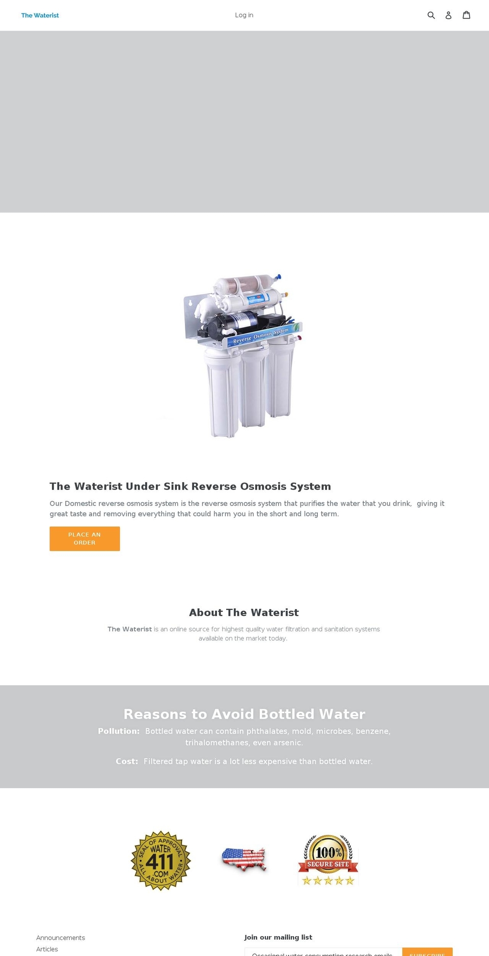 thewaterist.com shopify website screenshot